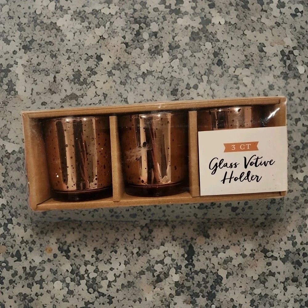 Unbranded Glass Votive Holder Set 3ct Rose Gold Mercury Glass Wedding Decor